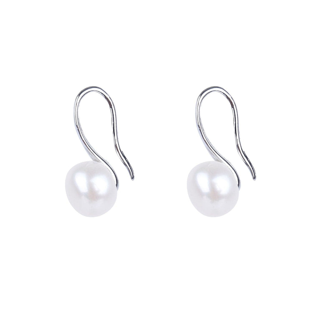 #GIF-P0509E Silver Plated Button Freshwater Cultured Pearl Earrings