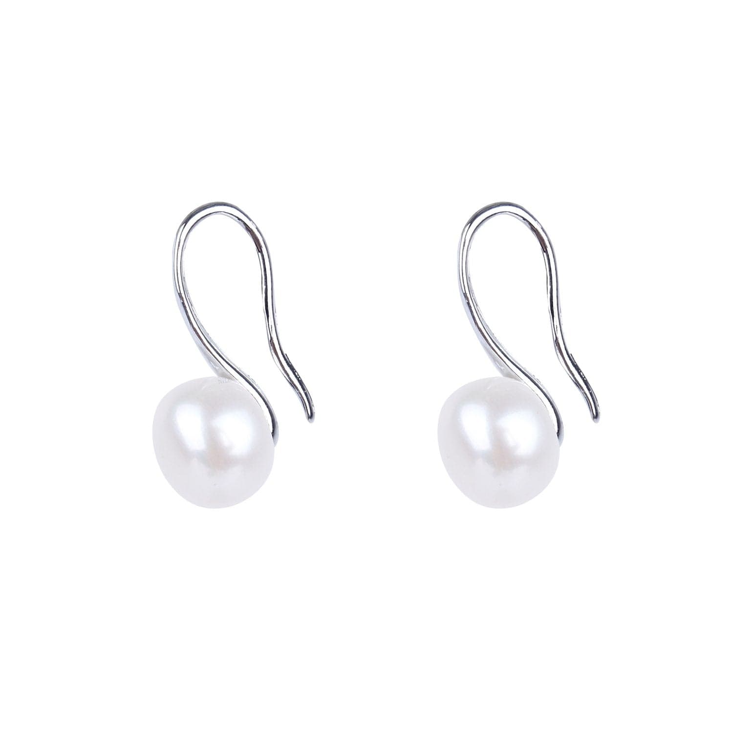 #GIF-P0509E Silver Plated Button Freshwater Cultured Pearl Earrings