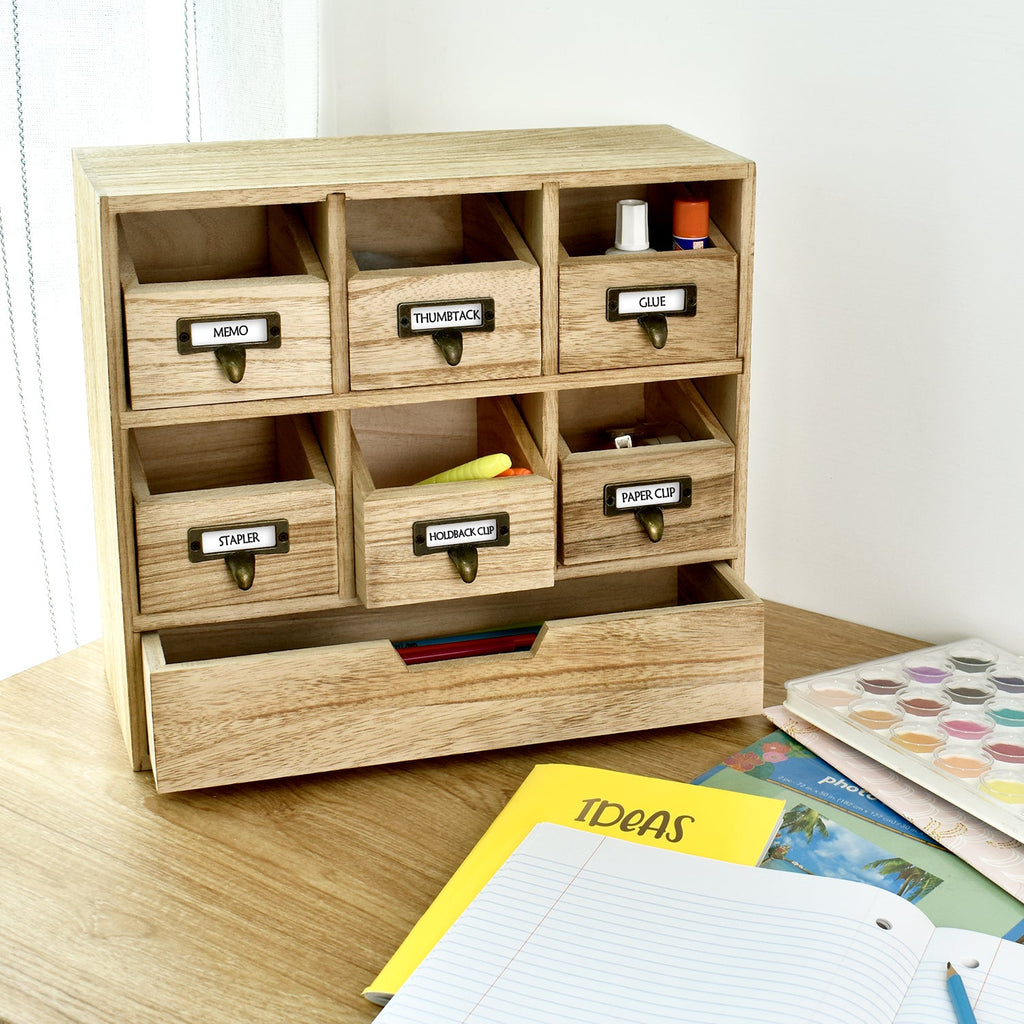 #HOM331 Wooden Desk Organizer w/ Drawers & Craft Supplies Storage Cabinet