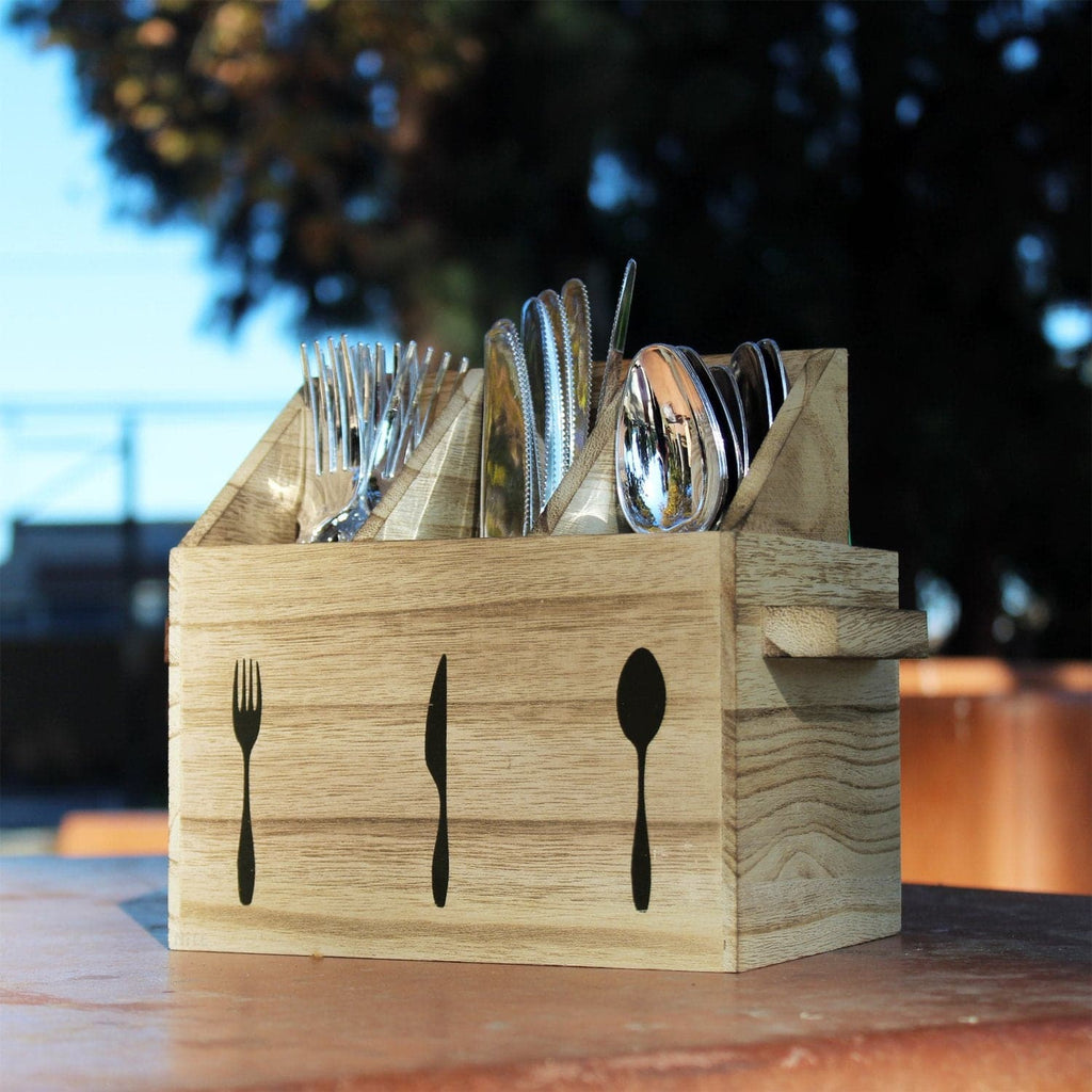 #HOW2304 Wooden Sliverware Holder Flatware Utensil Caddy with Handles