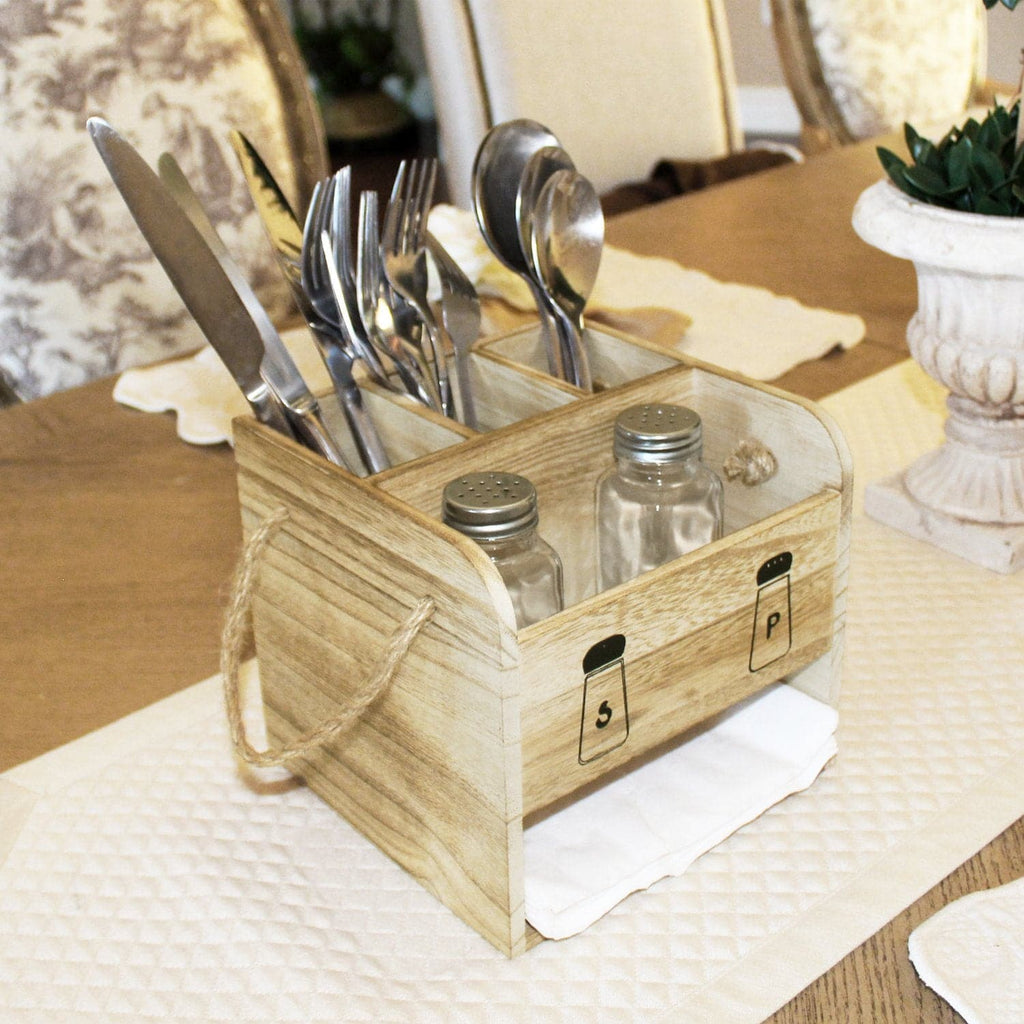 #HOW2305 Wooden Utensil Caddy Flatware Holder with Handles - Hold