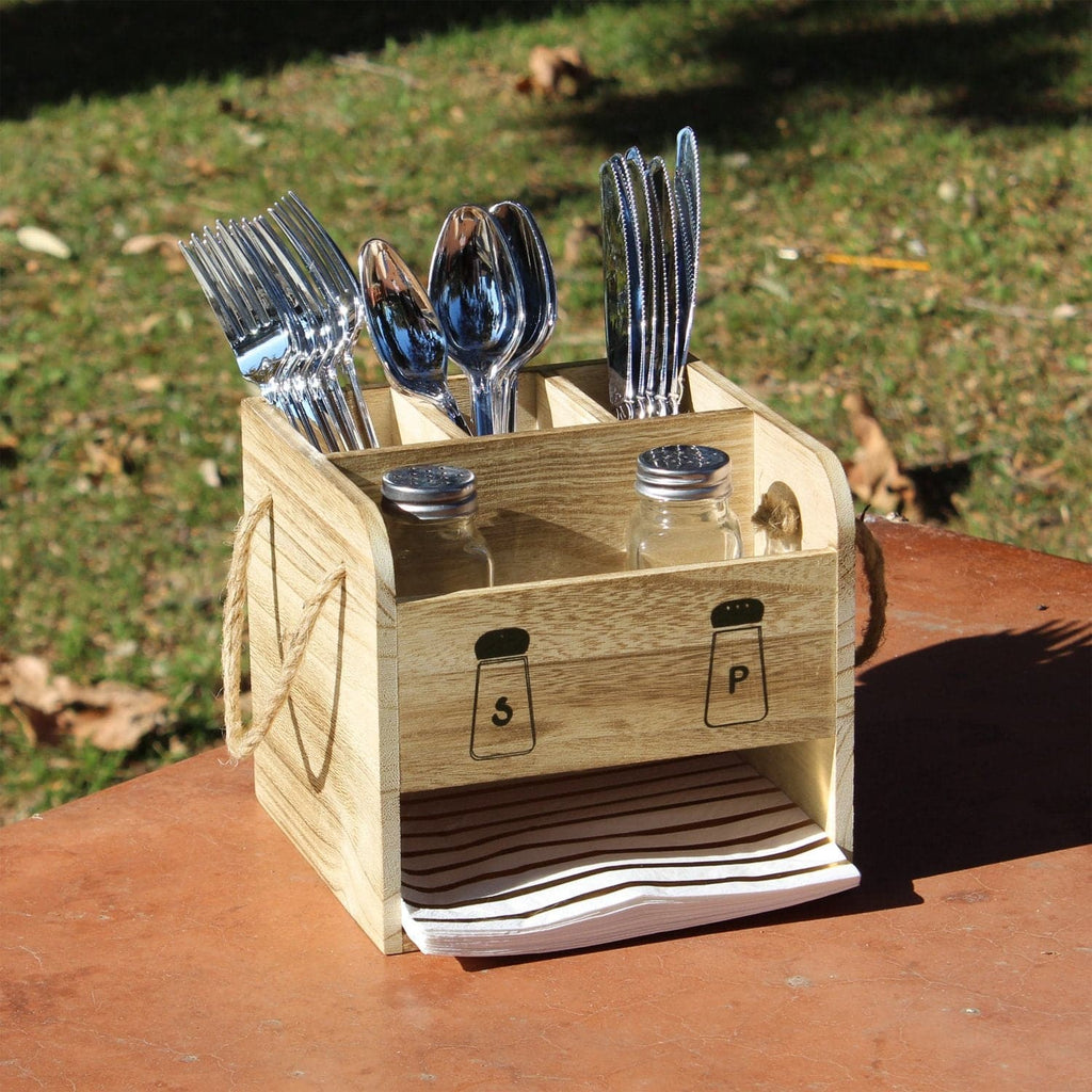 #HOW2305 Wooden Utensil Caddy Flatware Holder with Handles - Hold