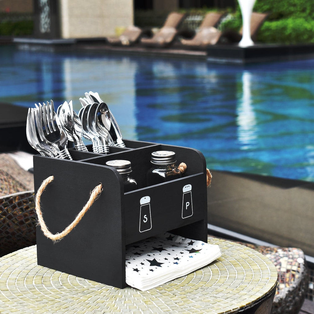 #HOW2305 Wooden Utensil Caddy Flatware Holder with Handles - Hold