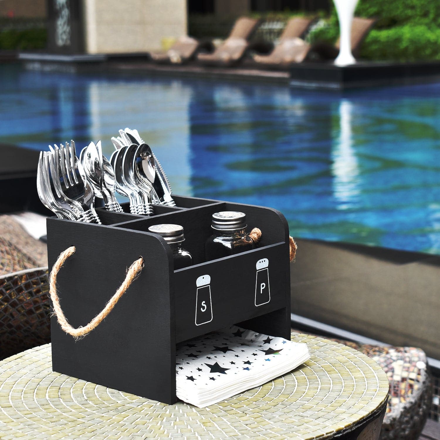 #HOW2305 Wooden Utensil Caddy Flatware Holder with Handles - Hold