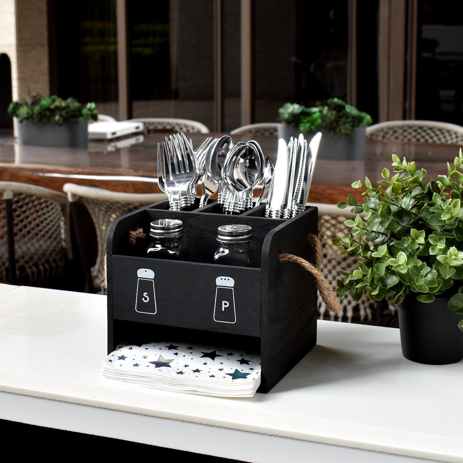 #HOW2305 Wooden Utensil Caddy Flatware Holder with Handles - Hold