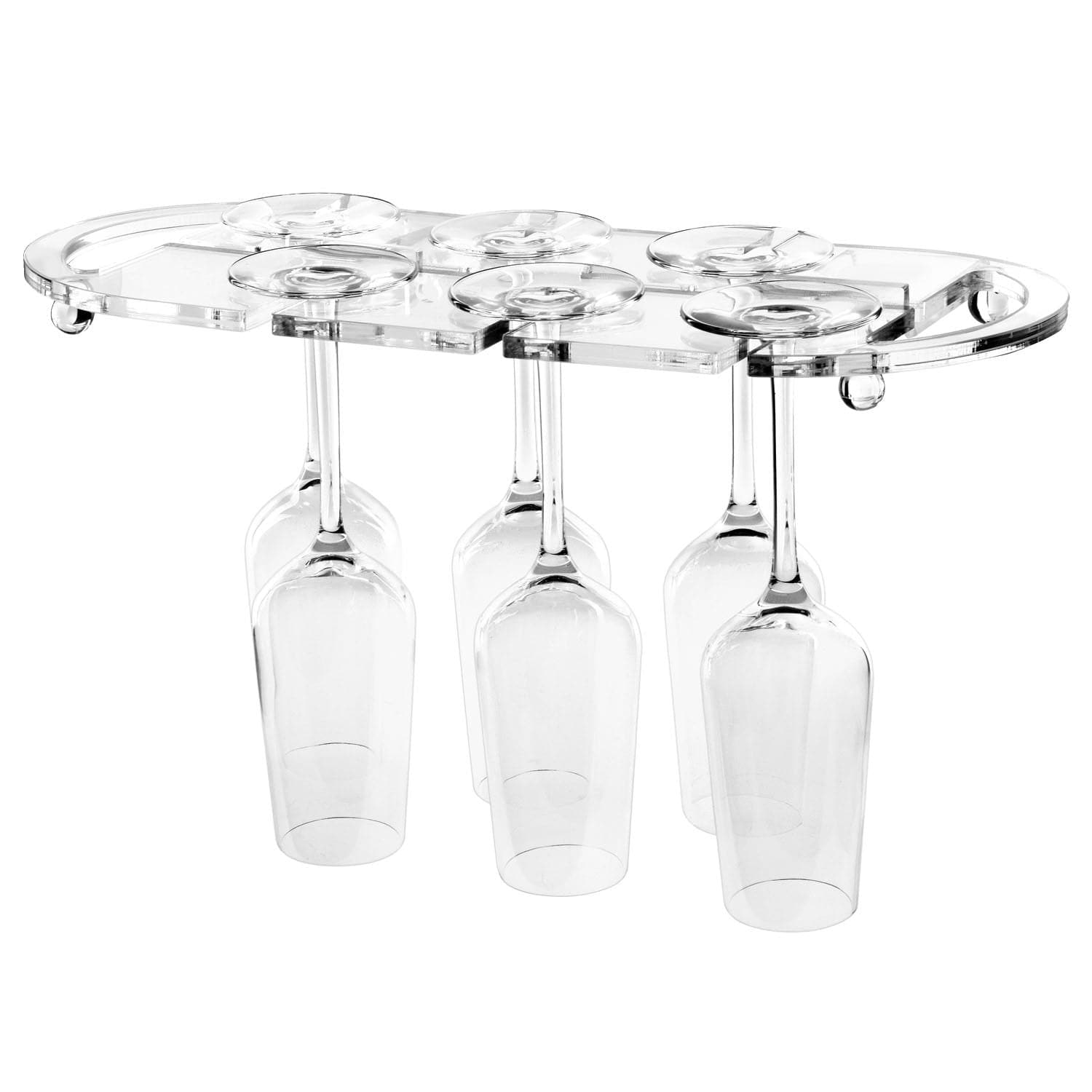 #HW336 Wall Mounted Clear Acrylic Wine Glasses Tray Shelf Rack with Cutout Handles for 6 Glasses