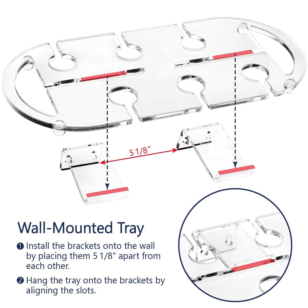 #HW336 Wall Mounted Clear Acrylic Wine Glasses Tray Shelf Rack with Cutout Handles for 6 Glasses