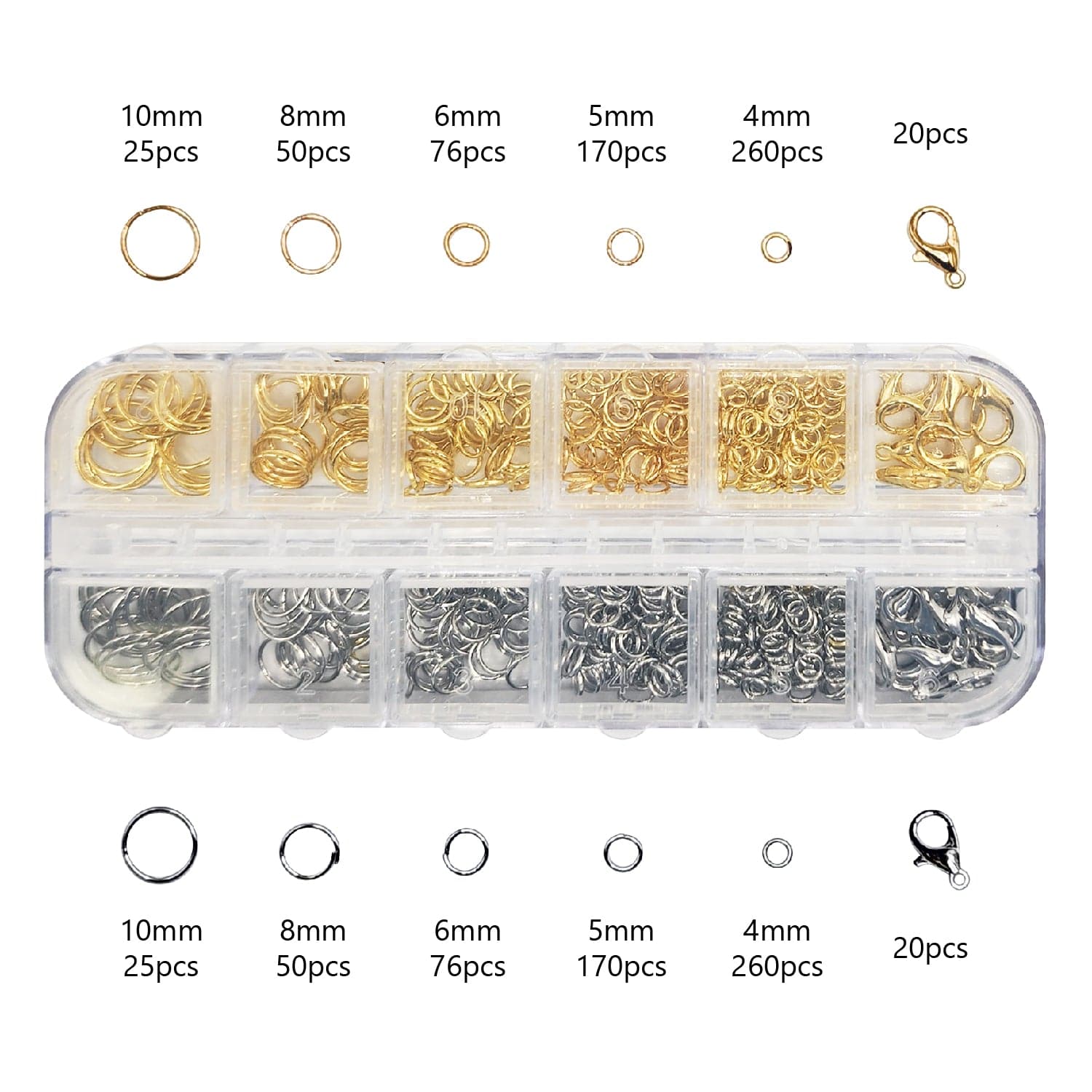 #LD22984 1200Pcs Jewelry findings kit with pliers,Lobster clasp and jump ring kit, gold and silver
