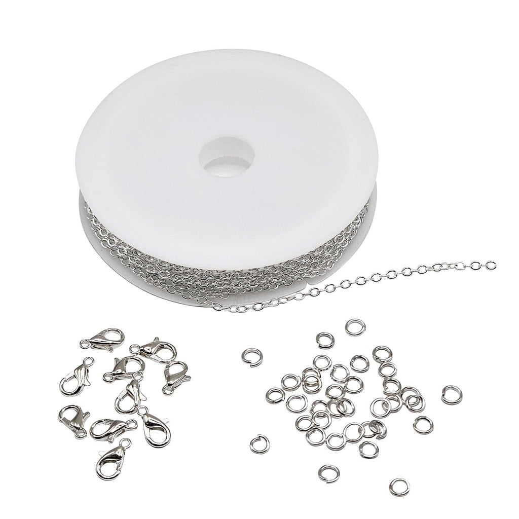 #LD42642S  3Meter Alloy Bulk Link Silver Color 3 x2mm Chain With Split Rings 4mm (30pcs) Lobster Clasps 5x10mm (10pcs) Necklace Chains Stainless Steel Chain For DIY Jewelry Making Necklaces Chain Accessories Chain