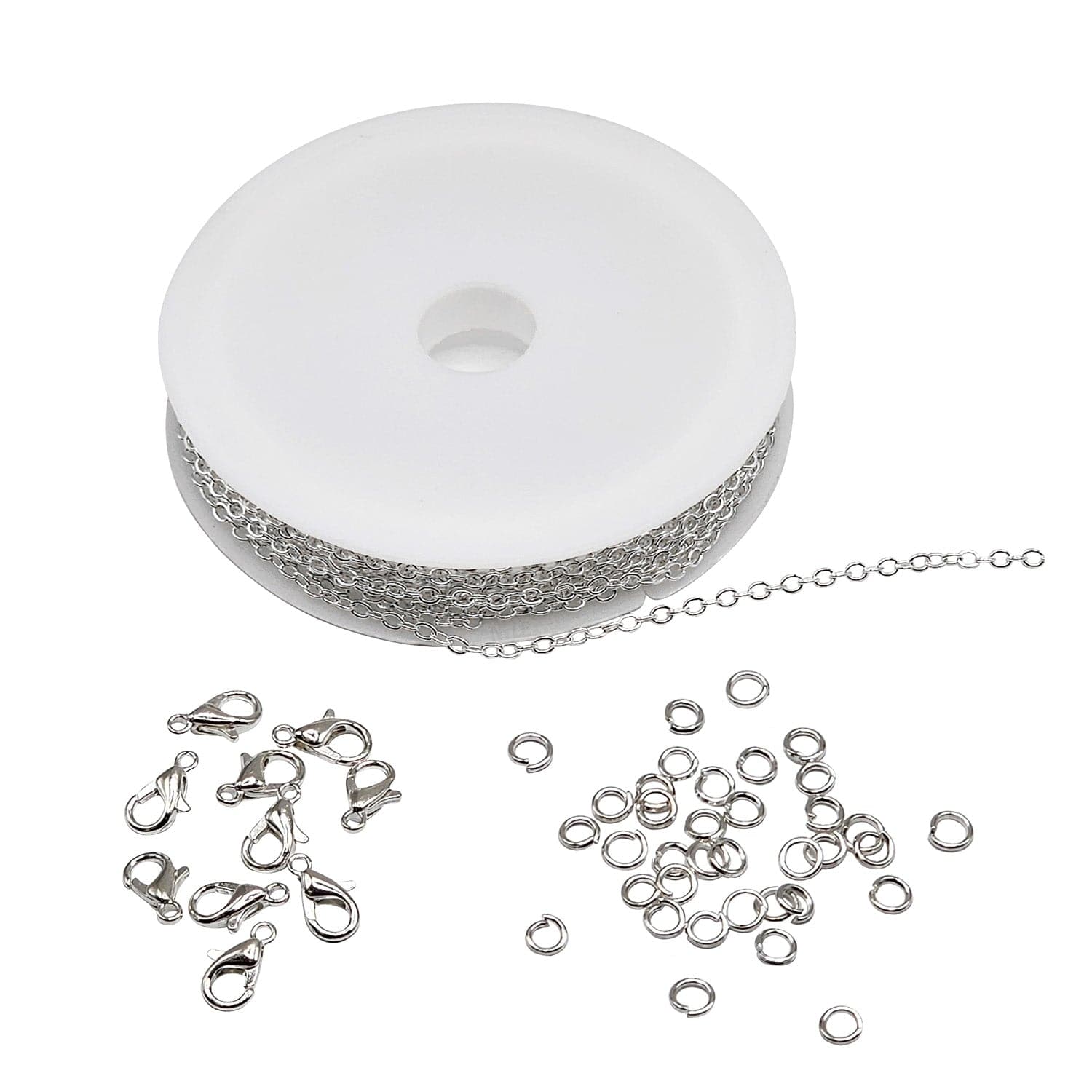 #LD42642S  3Meter Alloy Bulk Link Silver Color 3 x2mm Chain With Split Rings 4mm (30pcs) Lobster Clasps 5x10mm (10pcs) Necklace Chains Stainless Steel Chain For DIY Jewelry Making Necklaces Chain Accessories Chain