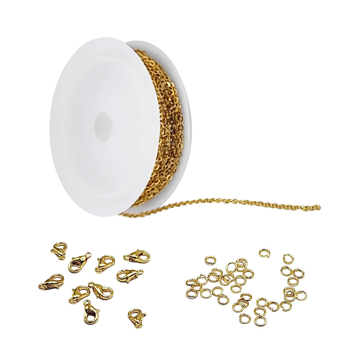 #LD58106G 3Meter Alloy Bulk Link Gold Color 3 x2mm Chain With Split Rings 4mm (30pcs) Lobster Clasps 5x10mm (10pcs) Necklace Chains Stainless Steel Chain For DIY Jewelry Making Necklaces Chain Accessories Chain