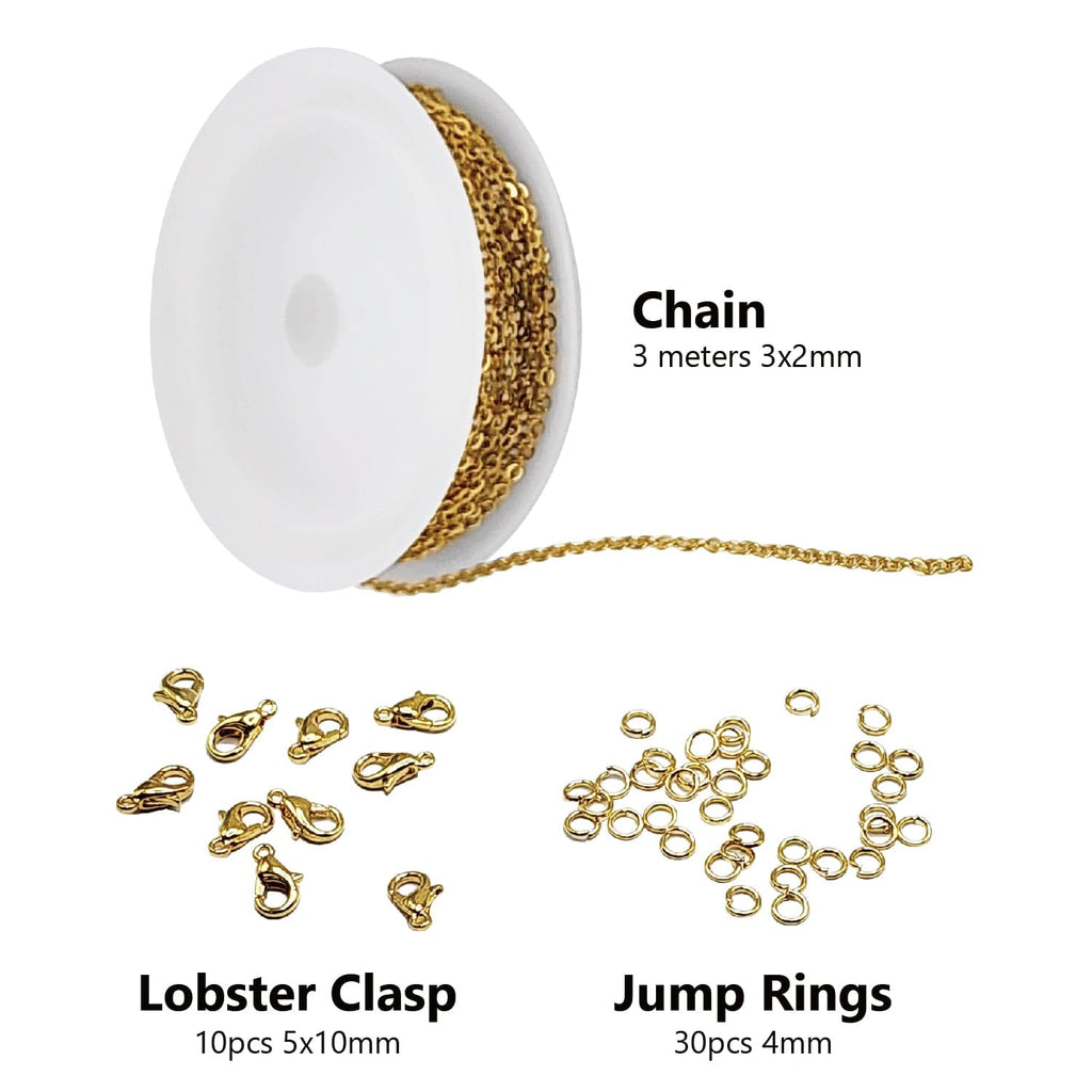#LD58106G 3Meter Alloy Bulk Link Gold Color 3 x2mm Chain With Split Rings 4mm (30pcs) Lobster Clasps 5x10mm (10pcs) Necklace Chains Stainless Steel Chain For DIY Jewelry Making Necklaces Chain Accessories Chain
