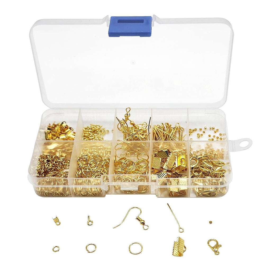 #LD73468G Gold-Colored Metal Base DIY Jewelry Findings Set with Organizer Case
