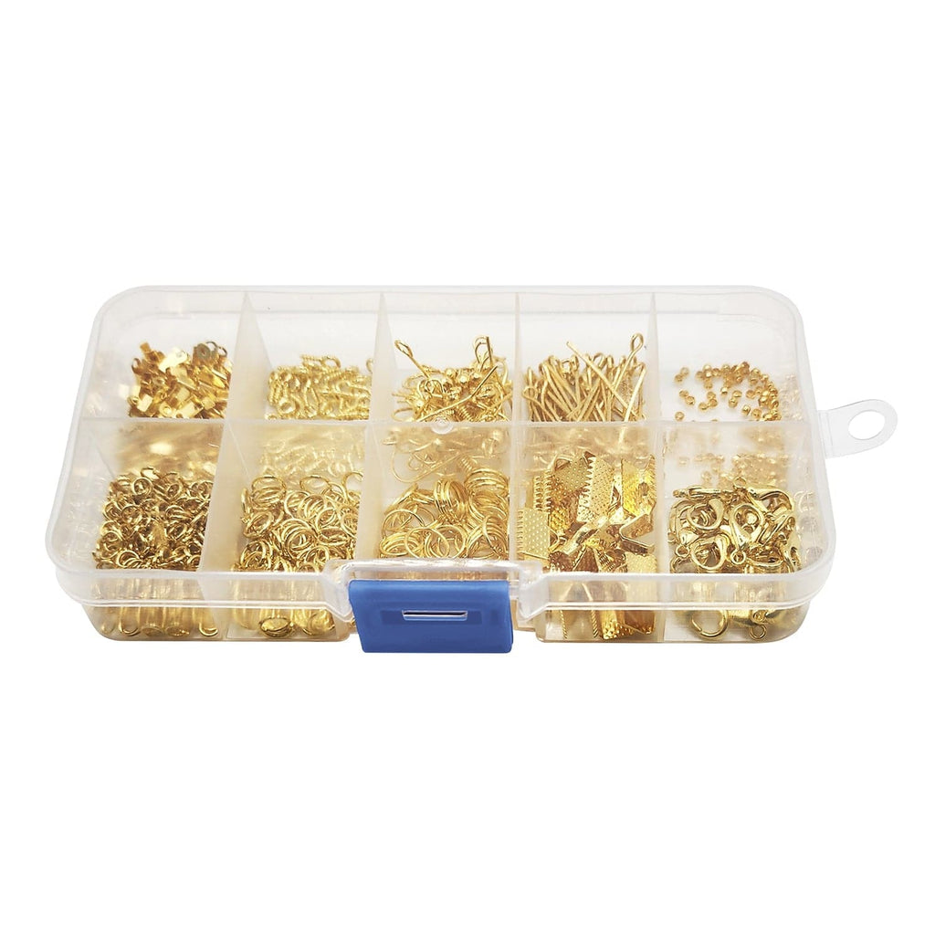#LD73468G Gold-Colored Metal Base DIY Jewelry Findings Set with Organizer Case