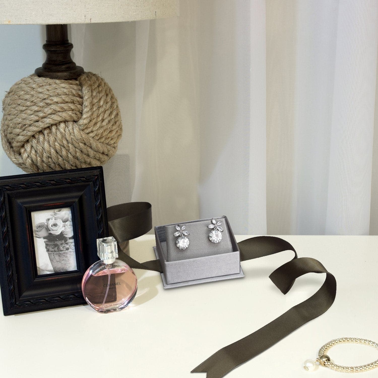 #PLE3-P22 Elegant Steel Gray Bowtie Earring Box