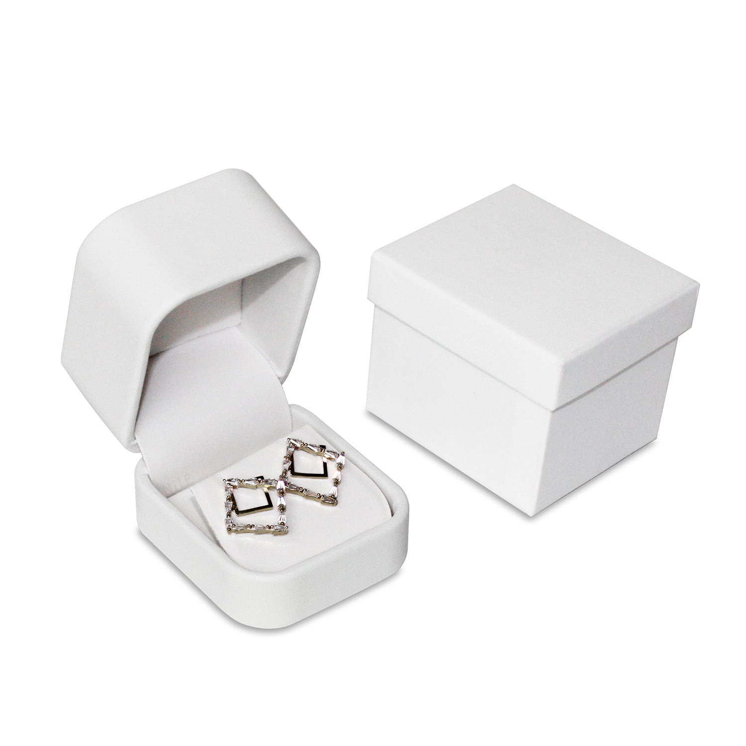 #RCE3 Round Corner Style Faux Leather Earring Box with 2 pcs Packer