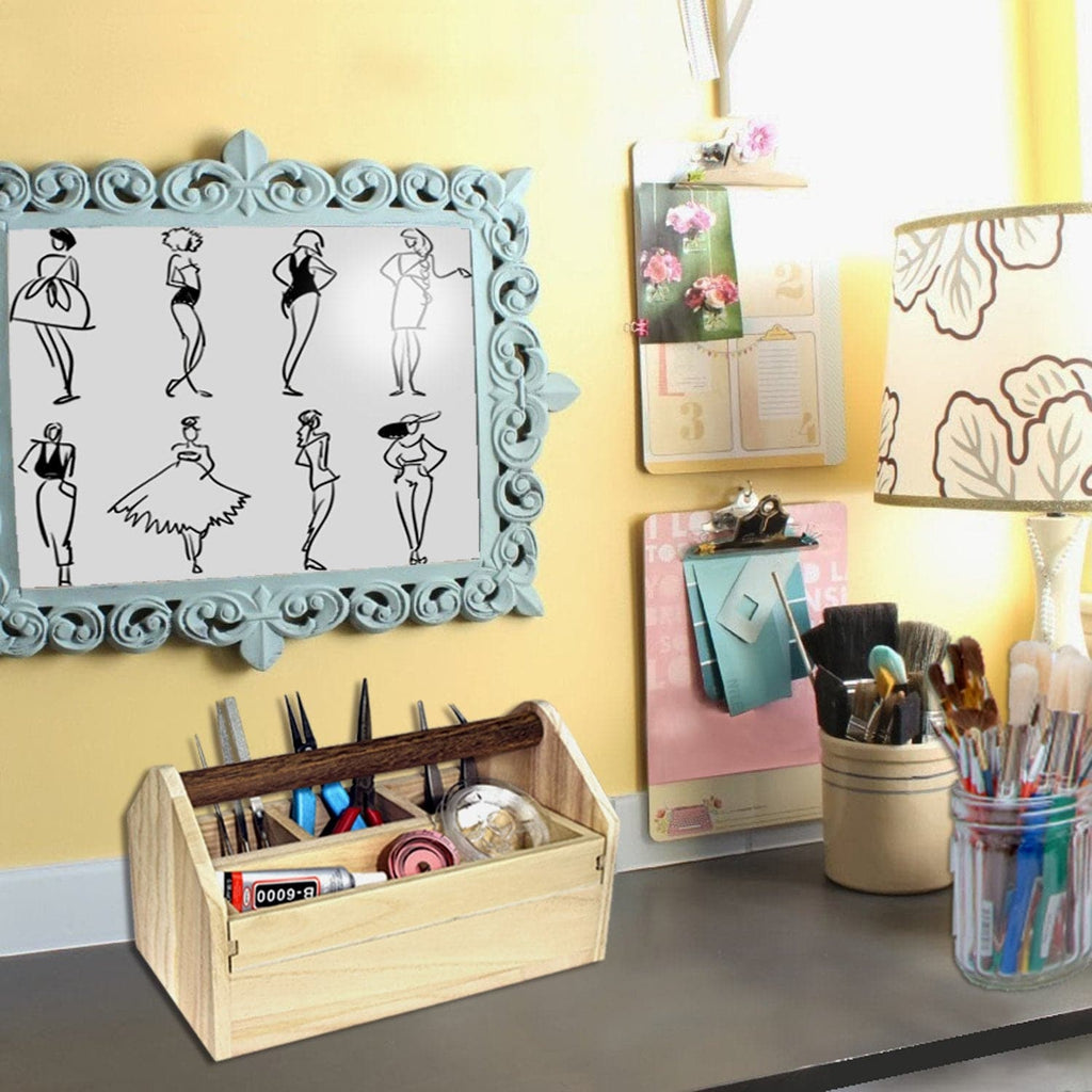 #SAT106 Natural Wood Color Wooden Craft Tool Box