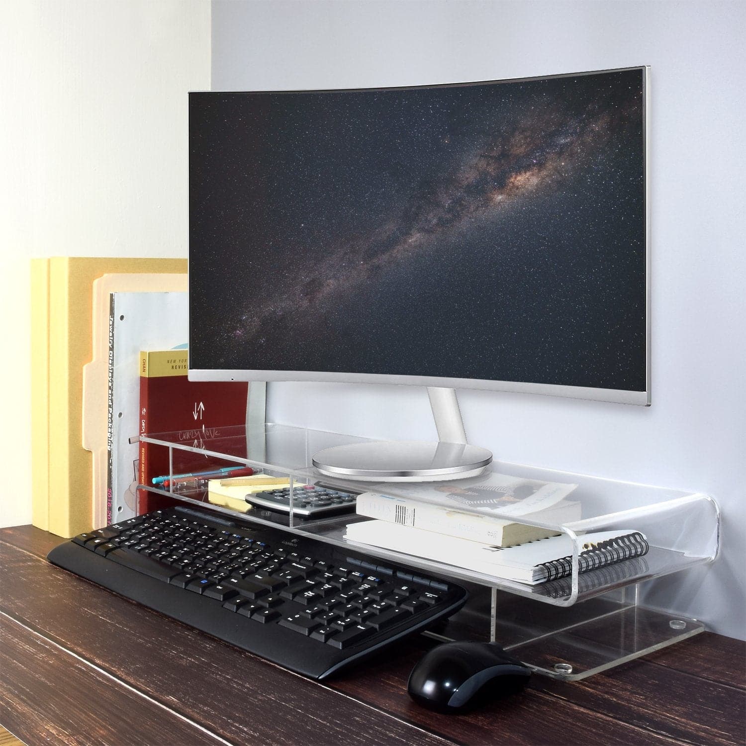 #SAT20110 Acrylic Monitor 3-Tier Storage Riser Stand for Desk & Countertop with 3 Compartments