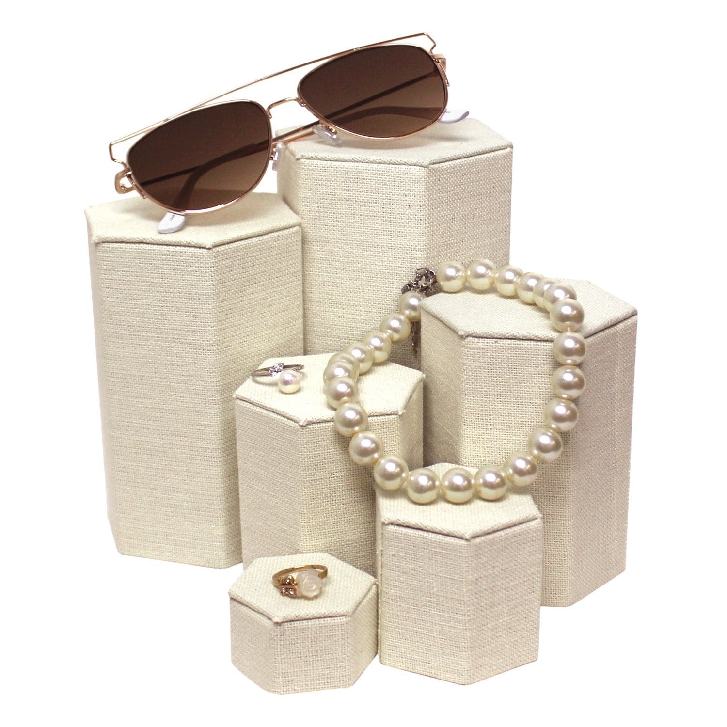 #ST-3138N-LE Burlap Linen Risers Set, 6 pcs