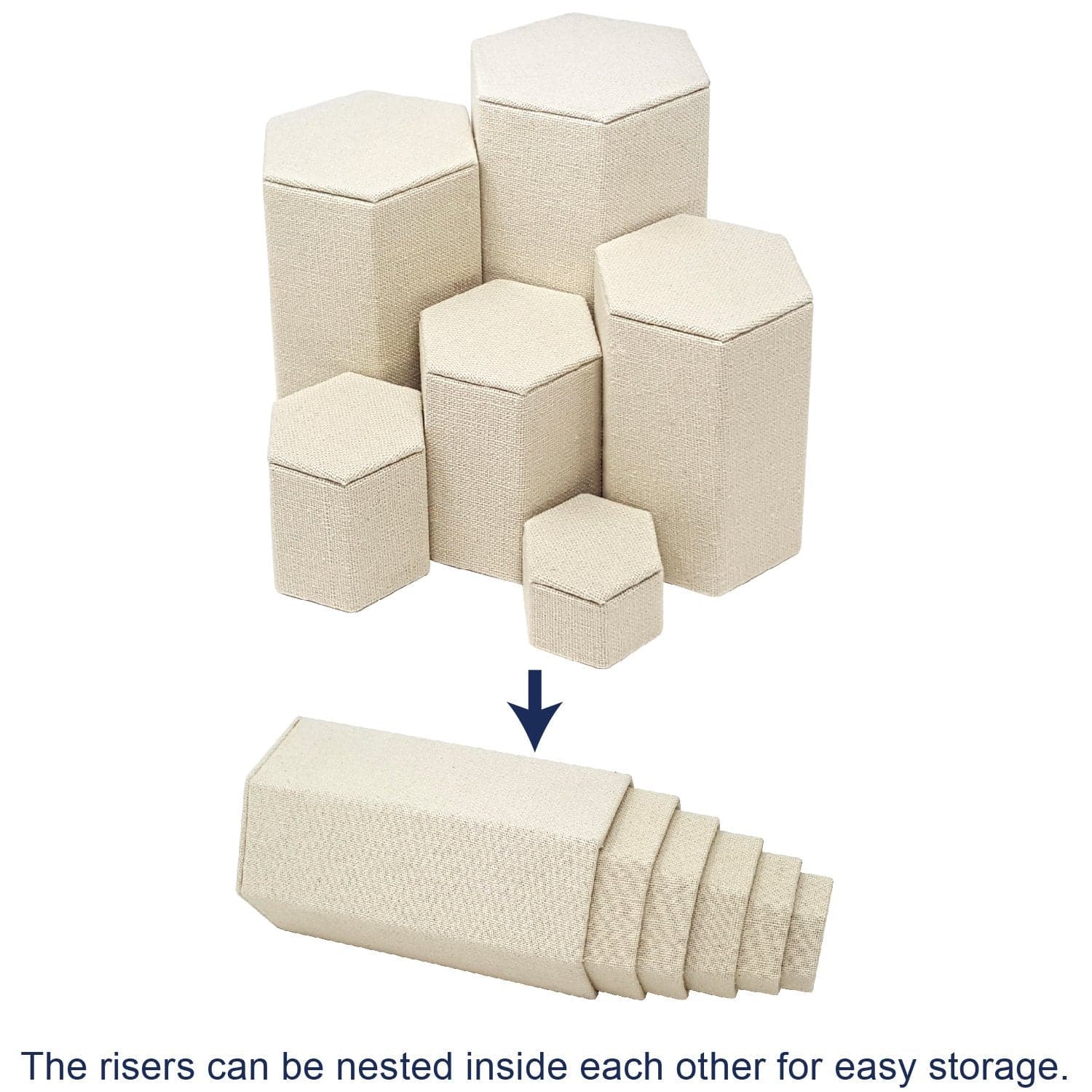 #ST-3138N-LE Burlap Linen Risers Set, 6 pcs