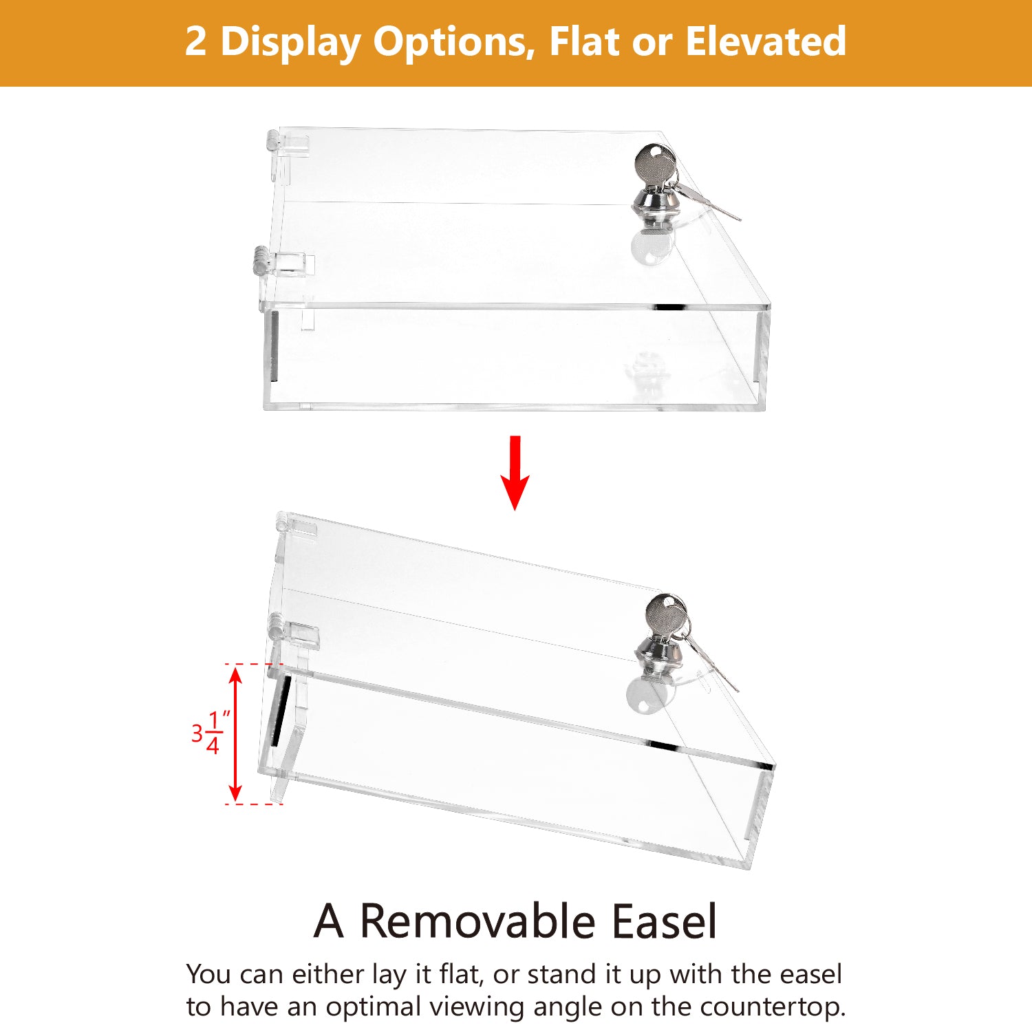 #TRJ2656 Acrylic Marketing Holder Locking Showcase Box Display Tray for Watches Jewelry Collector Knives with a Key.