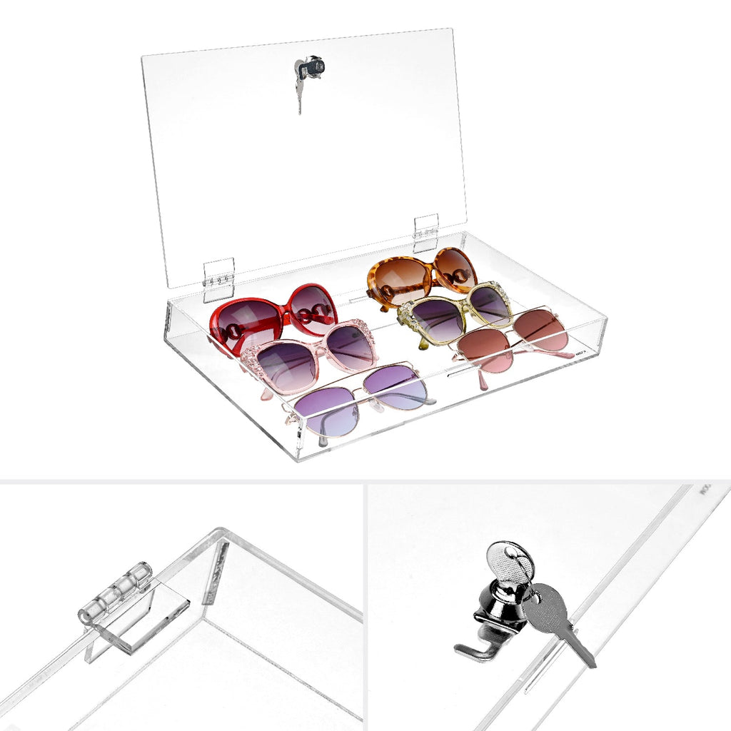 #TRJ2656 Acrylic Marketing Holder Locking Showcase Box Display Tray for Watches Jewelry Collector Knives with a Key.