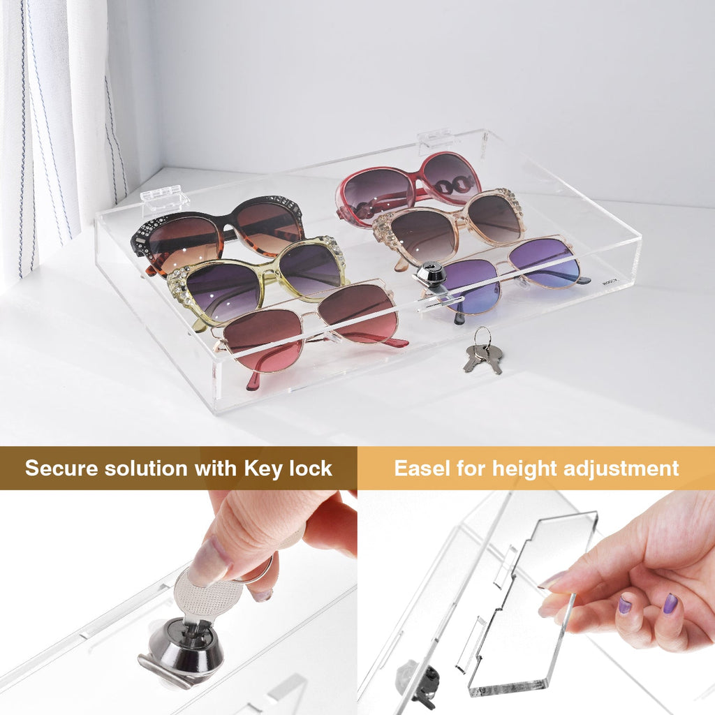#TRJ2656 Acrylic Marketing Holder Locking Showcase Box Display Tray for Watches Jewelry Collector Knives with a Key.