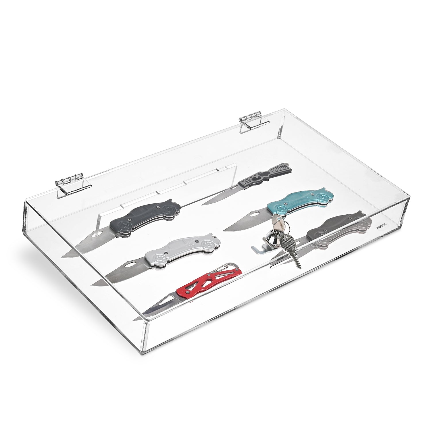 #TRJ2656 Acrylic Marketing Holder Locking Showcase Box Display Tray for Watches Jewelry Collector Knives with a Key.