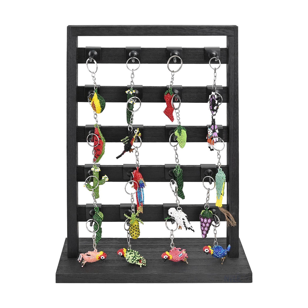 #WD2005 Wooden jewelry rack with 20 black hooks