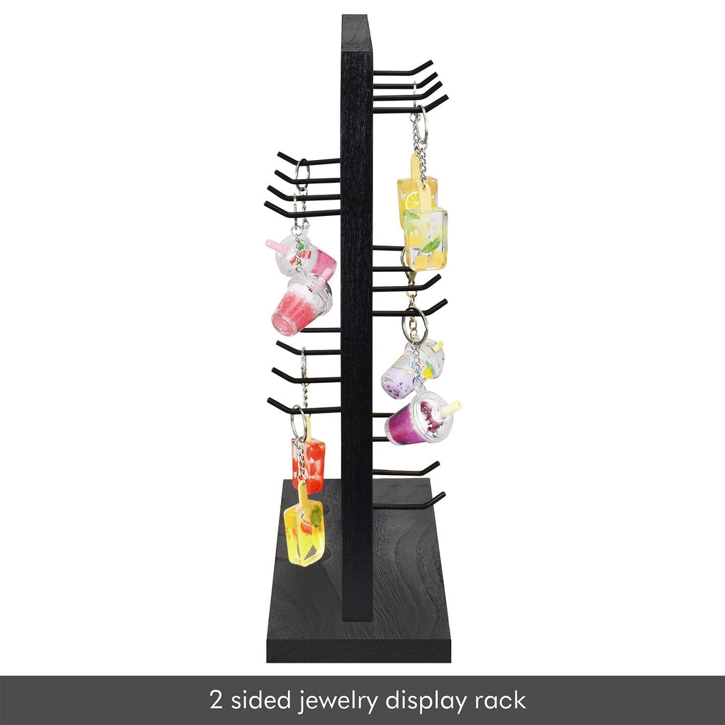 #WD2005 Wooden jewelry rack with 20 black hooks