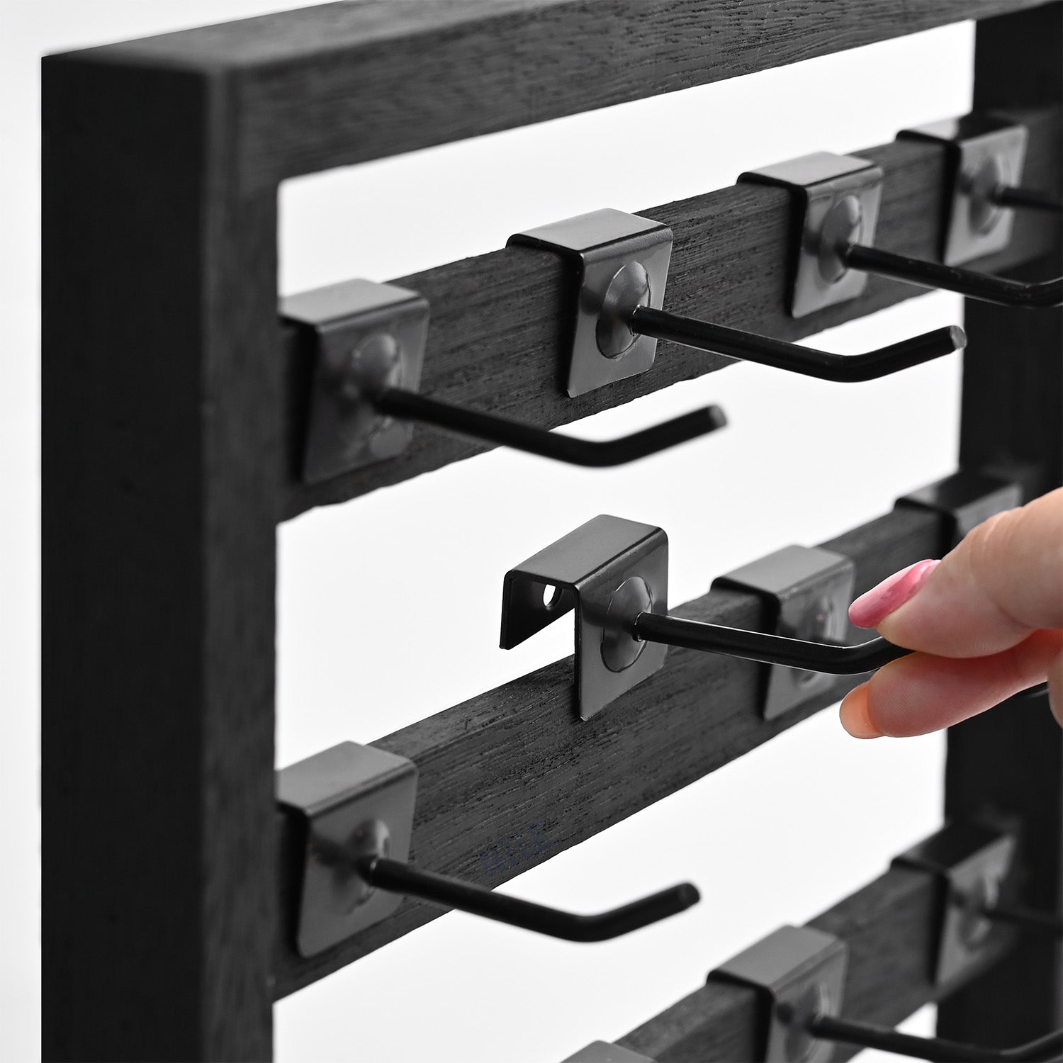 #WD2005 Wooden jewelry rack with 20 black hooks