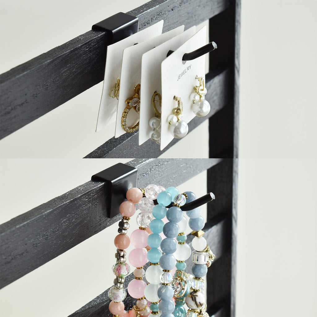 #WD2005 Wooden jewelry rack with 20 black hooks