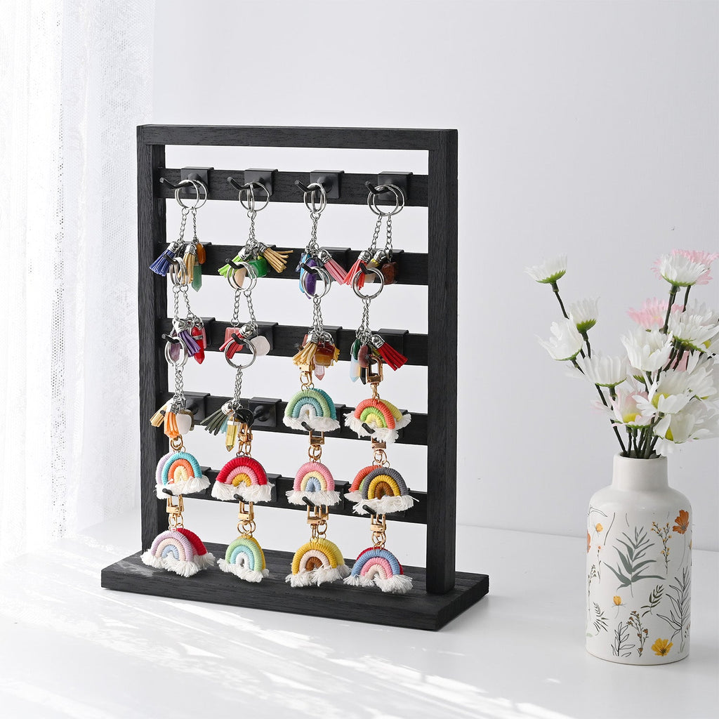 #WD2005 Wooden jewelry rack with 20 black hooks