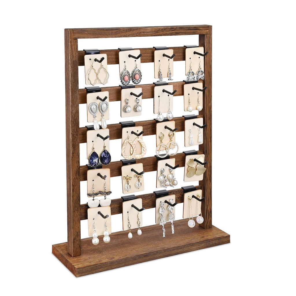 #WD2005 Wooden Jewelry earring rack display with 20 black hooks