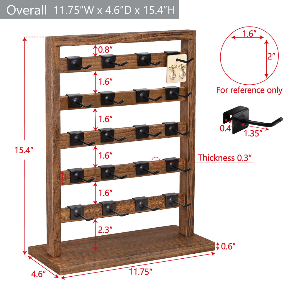 #WD2005 Wooden jewelry rack with 20 black hooks