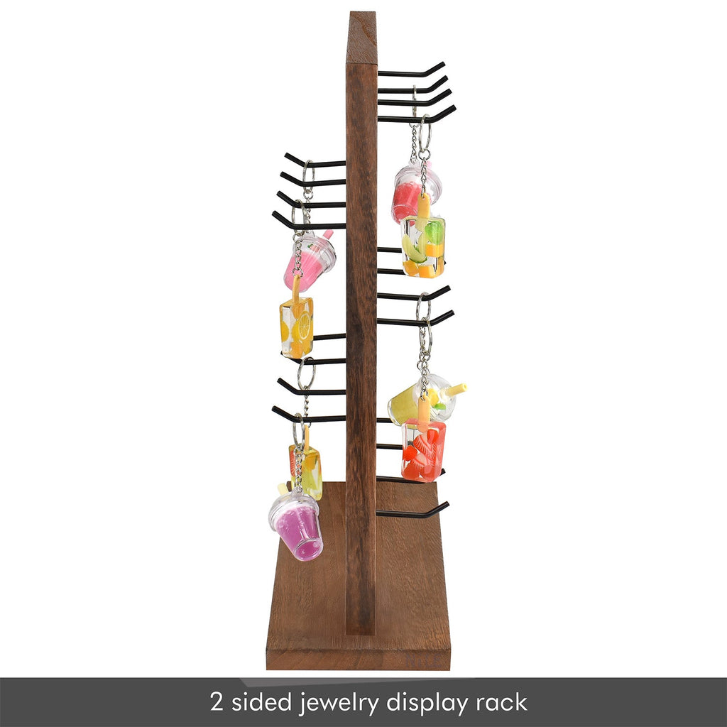 #WD2005 Wooden jewelry rack with 20 black hooks