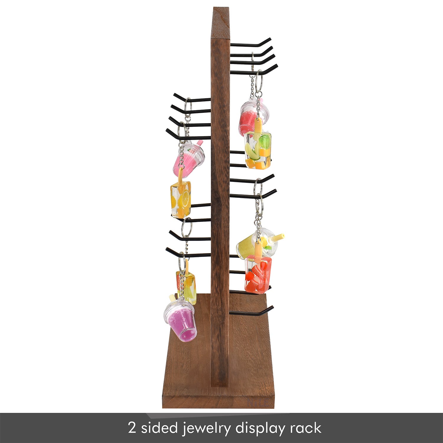 #WD2005 Wooden jewelry rack with 20 black hooks