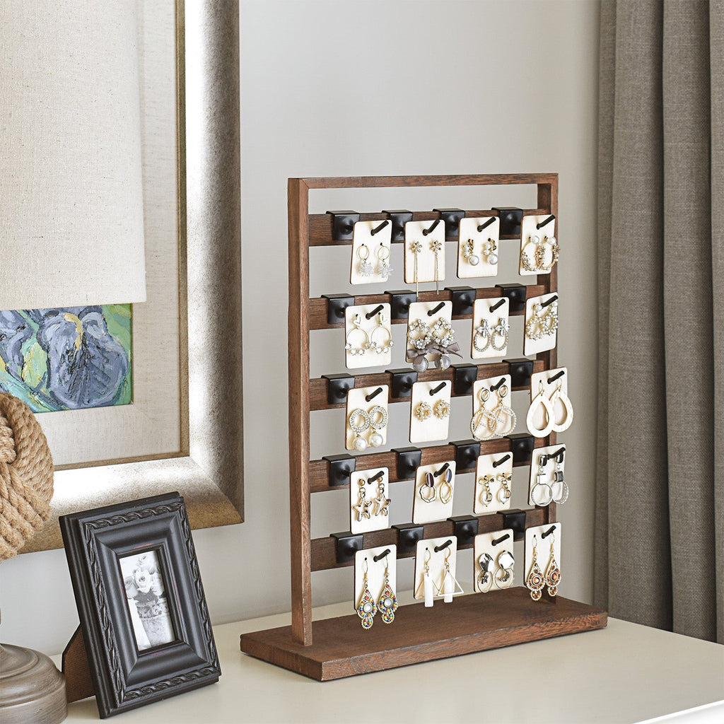 #WD2005 Wooden jewelry rack with 20 black hooks