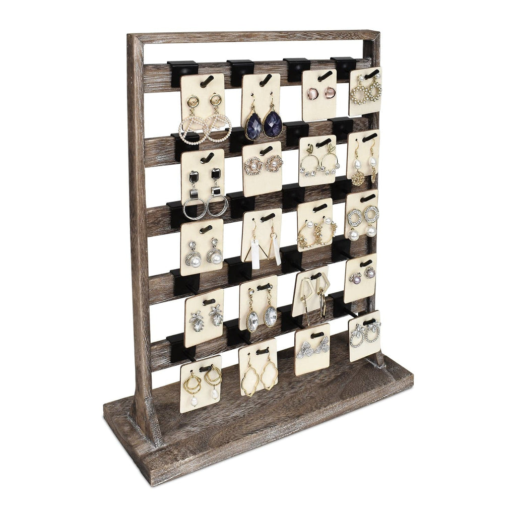 #WD2005 Wooden Jewelry earring rack display with 20 black hooks