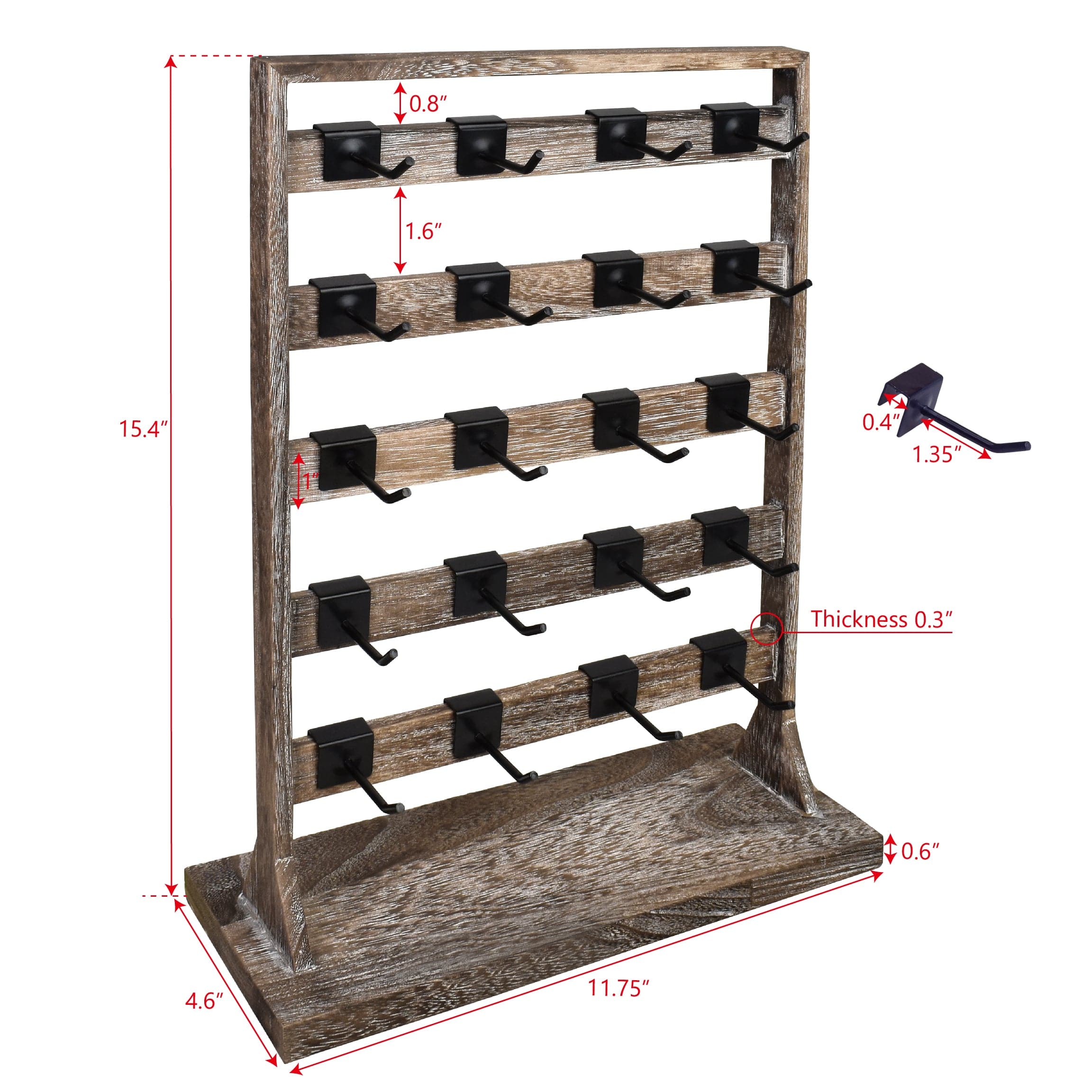 #WD2005 Wooden jewelry rack with 20 black hooks