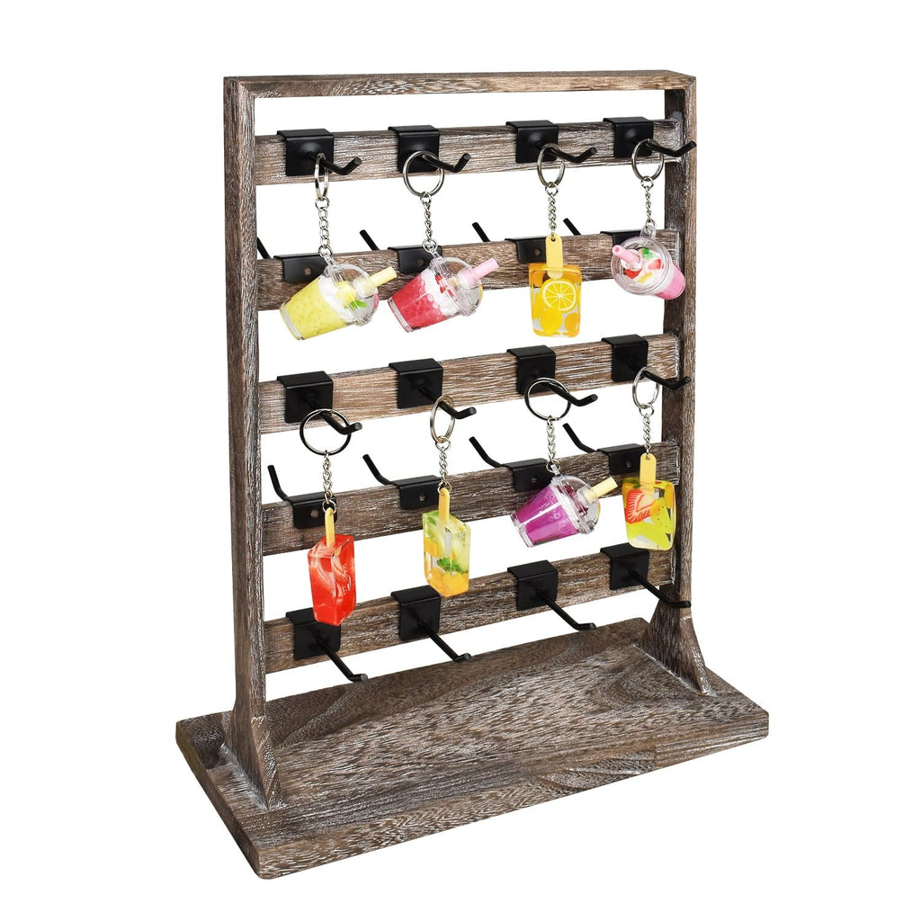 #WD2005 Wooden jewelry rack with 20 black hooks