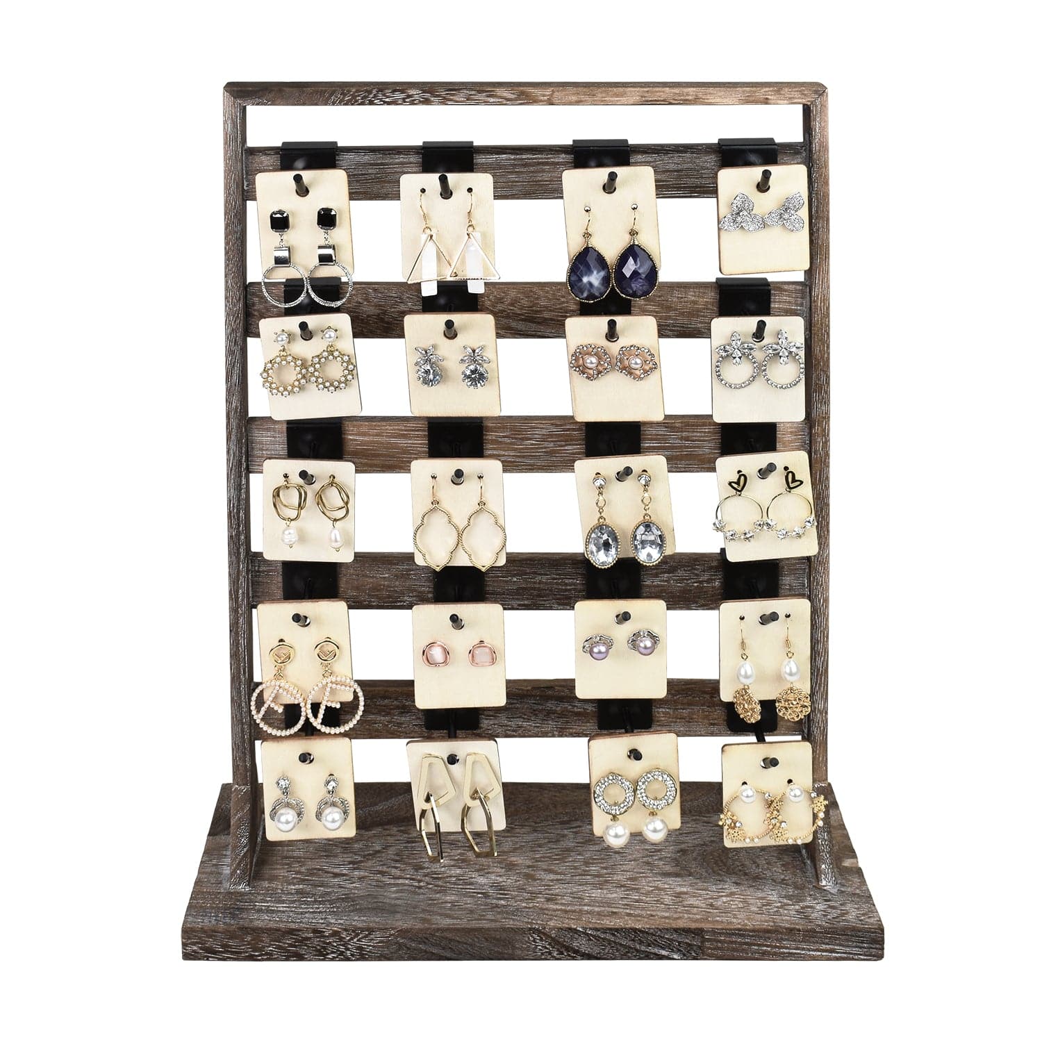 #WD2005 Wooden jewelry rack with 20 black hooks