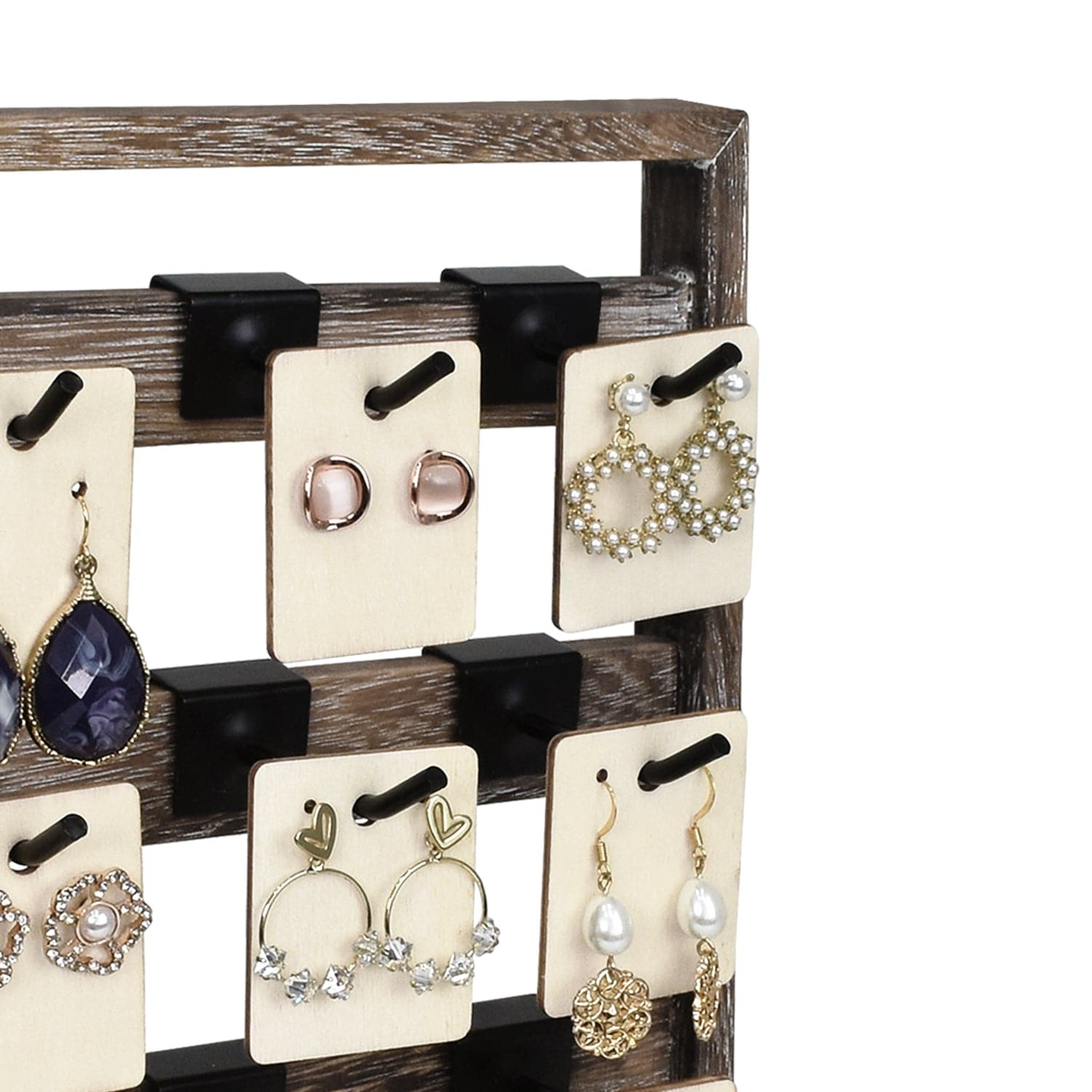 #WD2005 Wooden jewelry rack with 20 black hooks