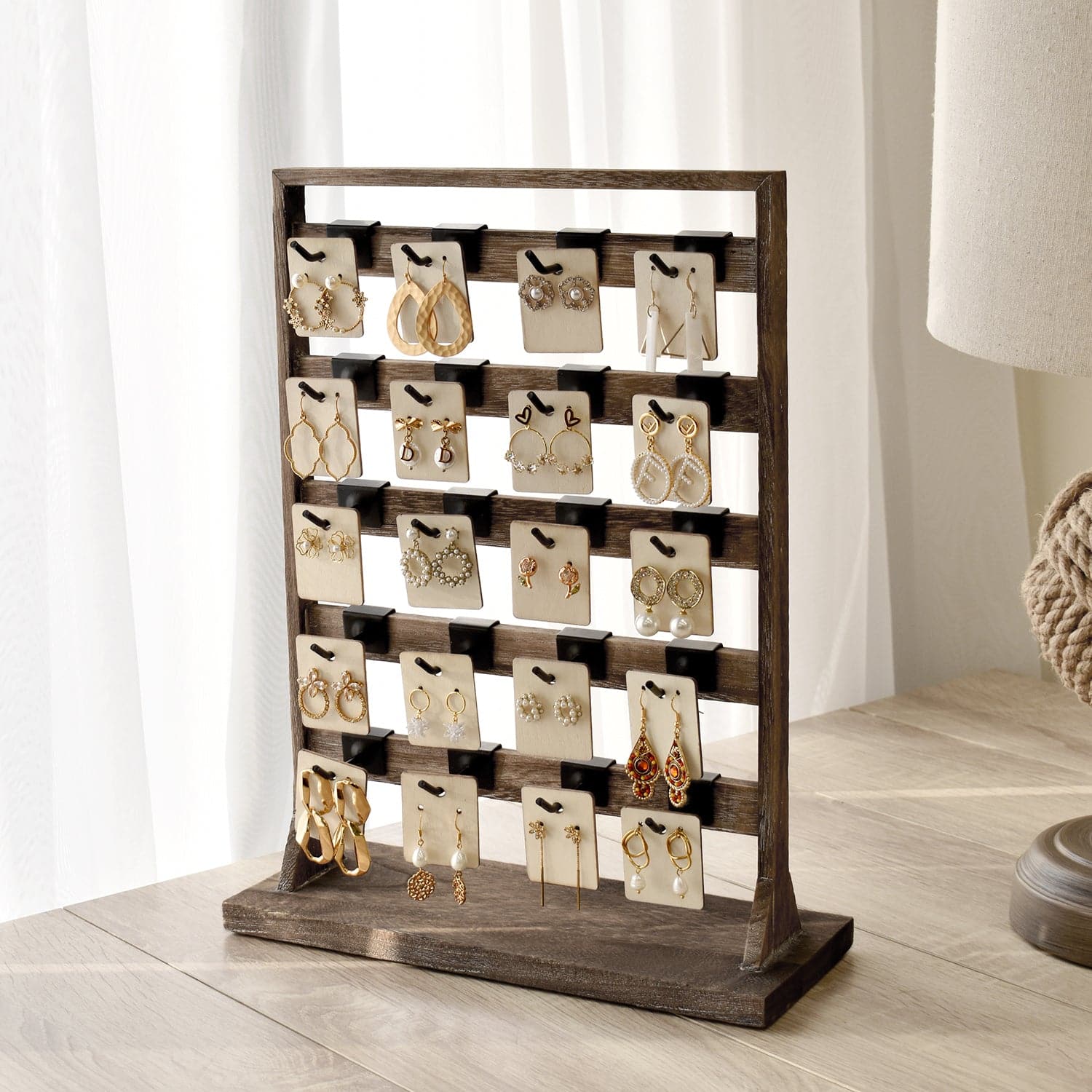 #WD2005 Wooden jewelry rack with 20 black hooks