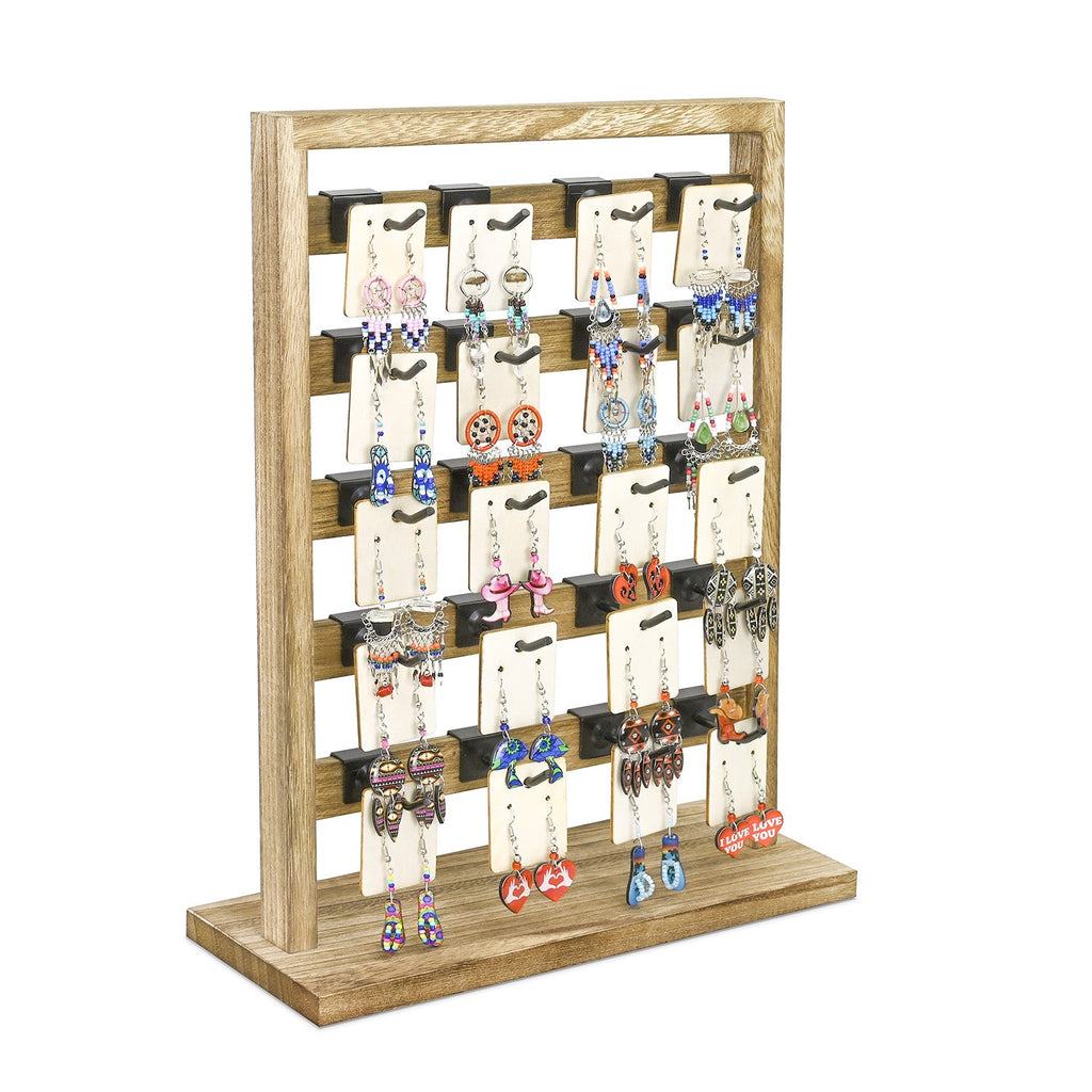 #WD2005 Wooden jewelry rack with 20 black hooks
