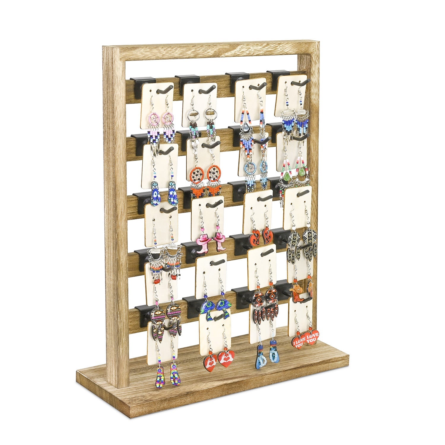 #WD2005 Wooden jewelry rack with 20 black hooks