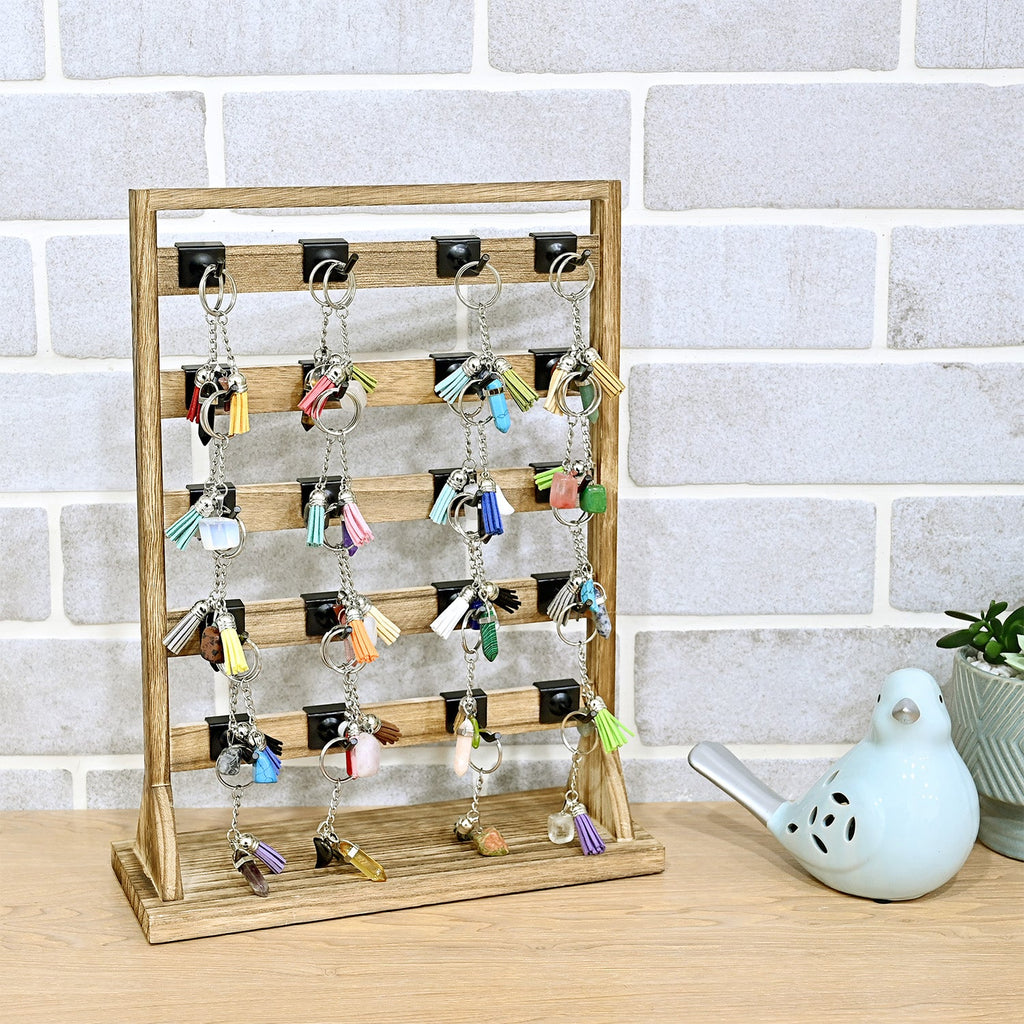 #WD2005 Wooden jewelry rack with 20 black hooks