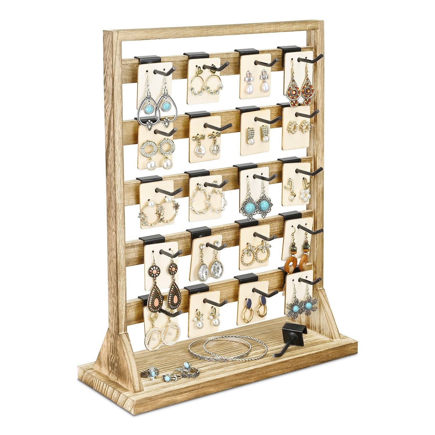 #WD2005 Wooden Jewelry earring rack display with 20 black hooks