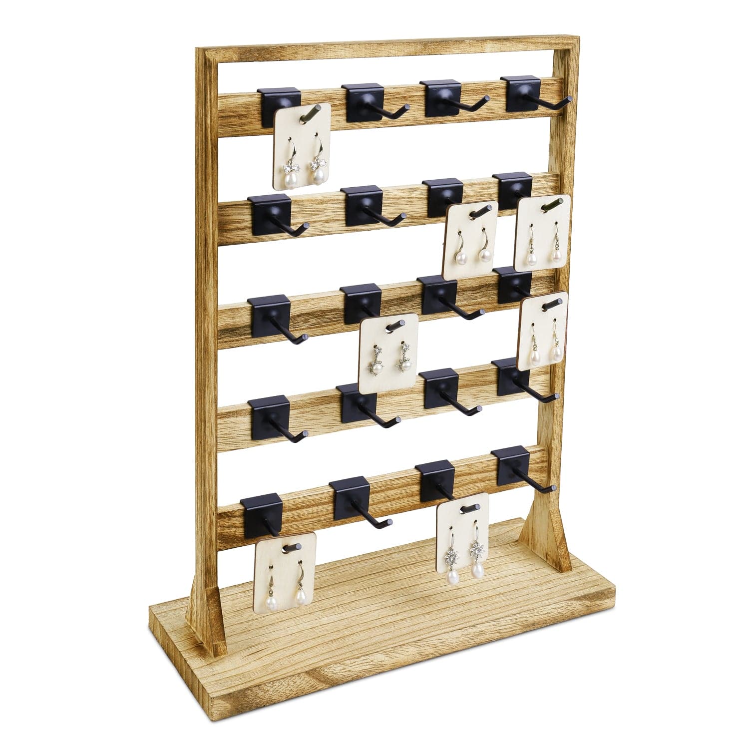 #WD2005 Wooden jewelry rack with 20 black hooks