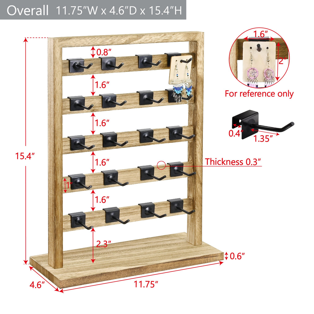 #WD2005 Wooden jewelry rack with 20 black hooks
